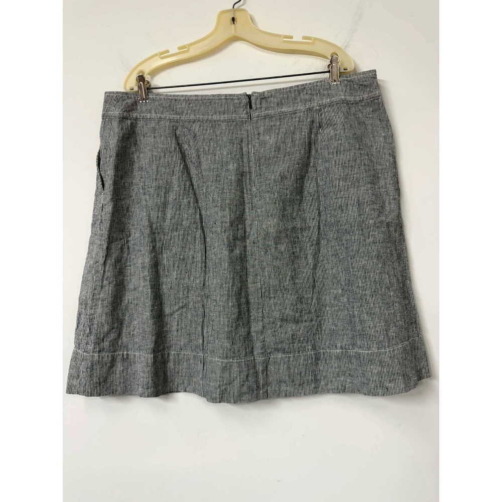 Eileen Fisher Striped Hemp Organic Cotton A-Line Mini Skirt Blue White XL